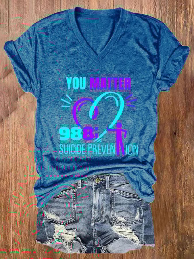 Women's  You Matter 988 Suicide Prevention Print Casual T-Shirt