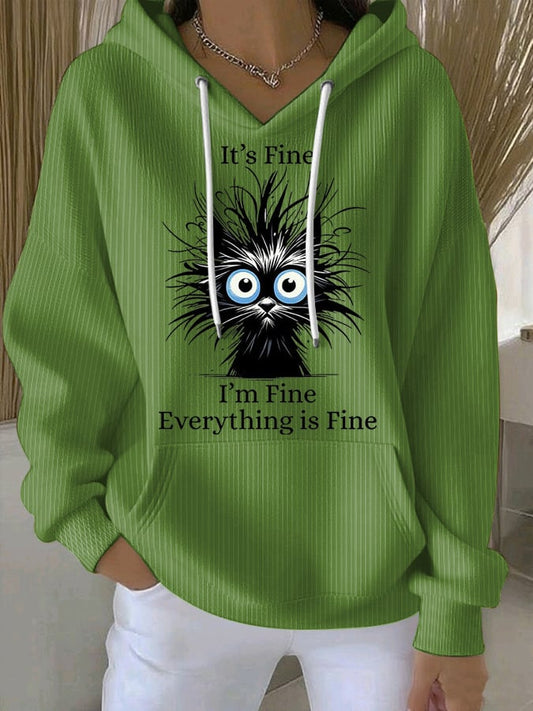 Women's Retro It'S Fine I'M Fine Everything Is Fine Print Casual Hoodie