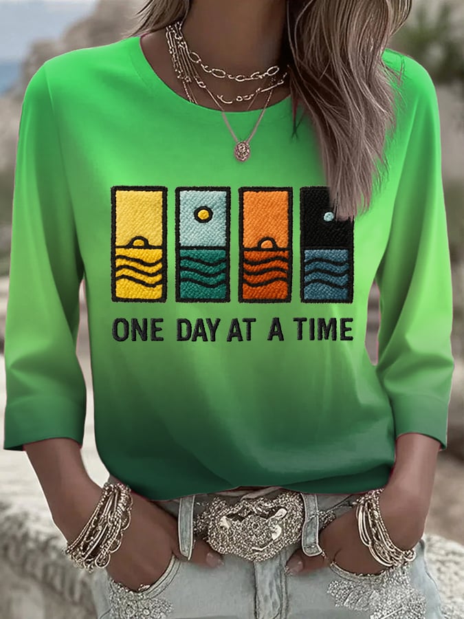 Women's Retro One Day At A Time Printed T-Shirt