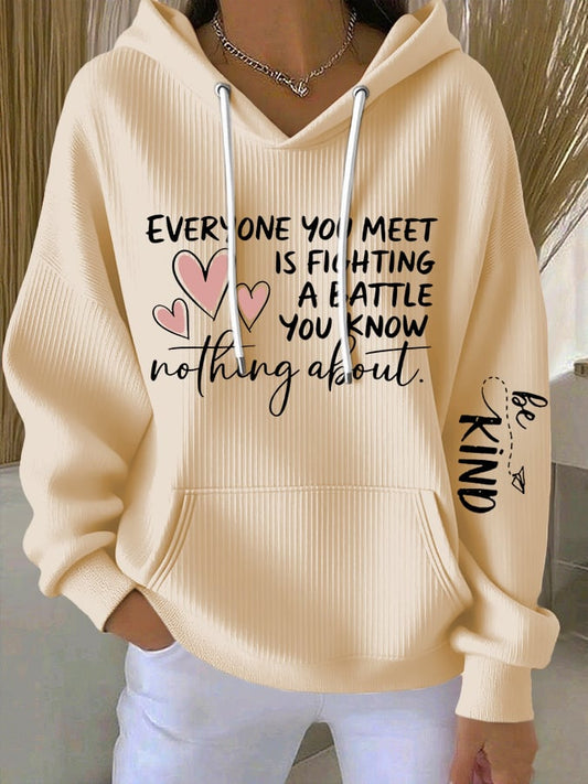 Women's Mental Health Slogan be kind Printed Casual Hooded Sweatshirt