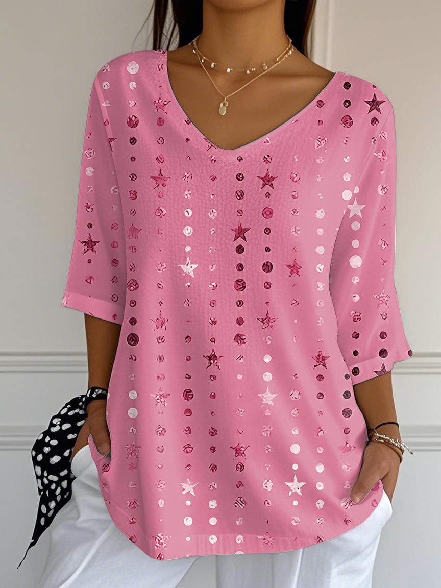 Women's Summer Pink Polka Dot Star Print Top