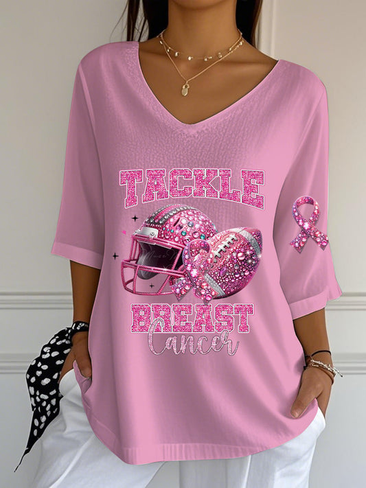 Women's Rugby Breast Cancer Print Short Sleeve T-Shirt