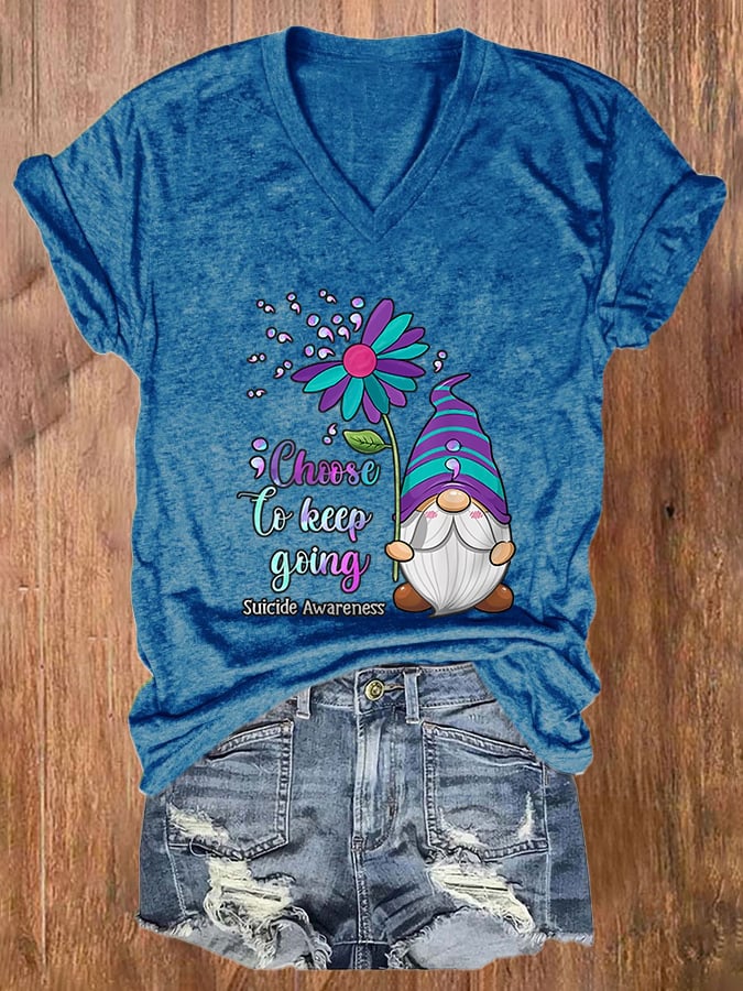 Women's Choose To keep going Suicide Awareness Print Casual T-Shirt