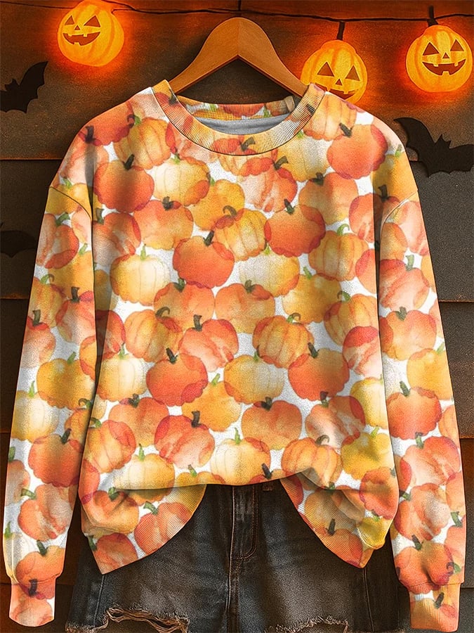 Women's pumpkin print crew neck sweatshirt