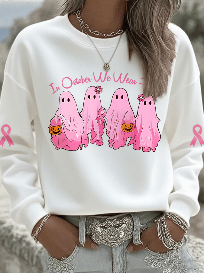 Women's In October We Wear Pink Print Crew Neck Sweatshirt