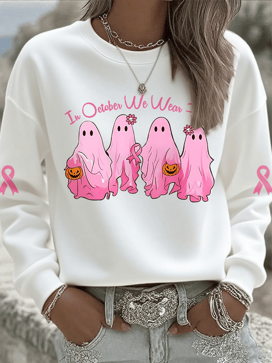 Women's In October We Wear Pink Print Crew Neck Sweatshirt