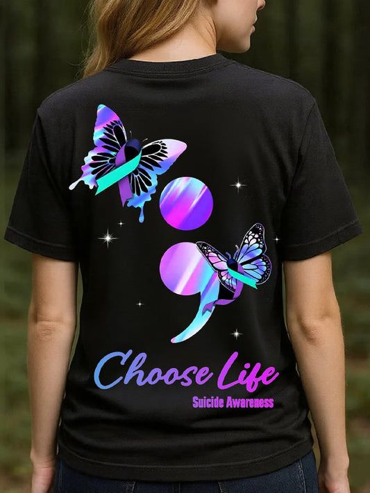 Women's Suicide Prevention Awareness Print Crew Neck T-Shirt