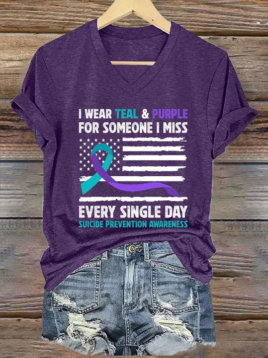 Women's I Wear Teal & Purple for Someone I Miss Every Single Day Print T-Shirt