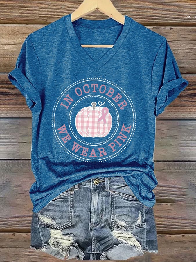Women's In October We Wear Pink Print Casual T-Shirt