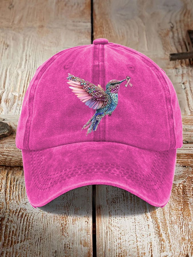 Breast Cancer Awareness Hummingbird Print Hat