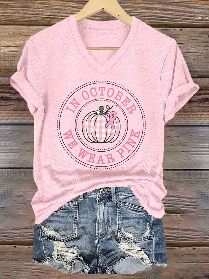 Women's In October We Wear Pink Print Casual T-Shirt