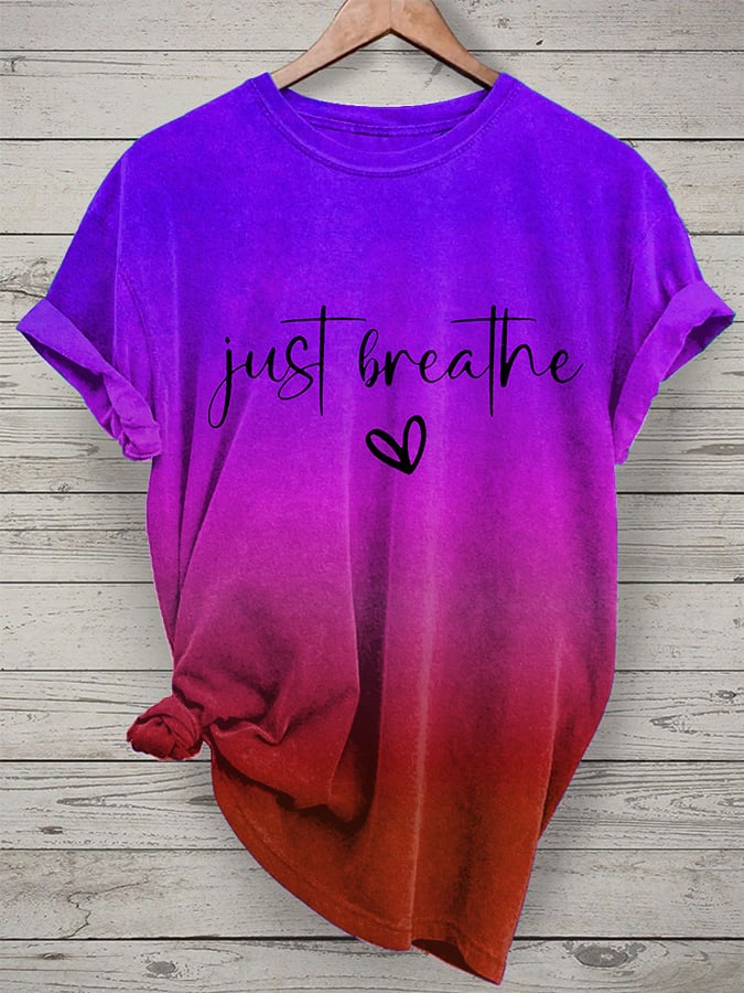 Women's Just Breathe Mental Health Print Casual T-Shirt