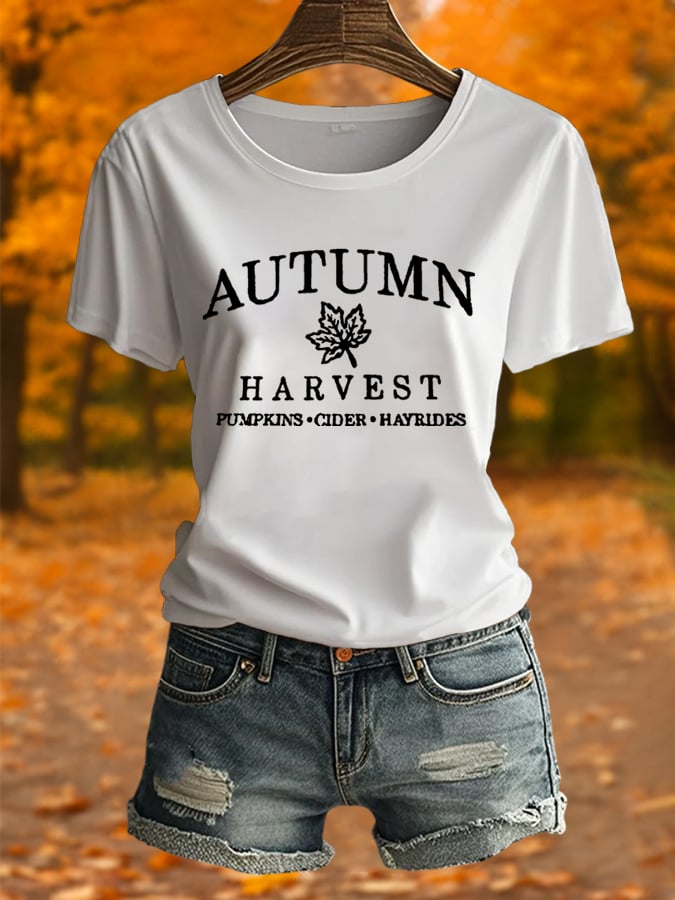 Women's Autumn Pumpkin Seasonal Print T-Shirt