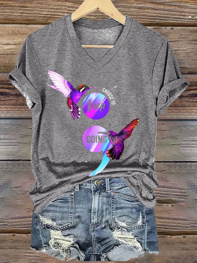 Women's Suicide Prevention Awareness Choose To Keep Going Print V-Neck T-Shirt