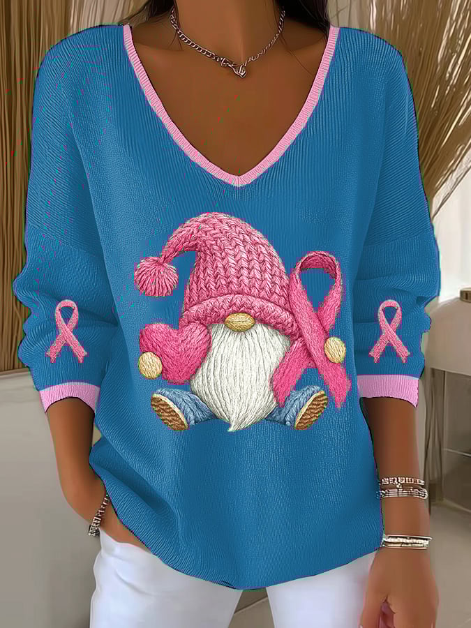 Women's Breast Cancer Awareness Graphic Print Drop Shoulder Sweater