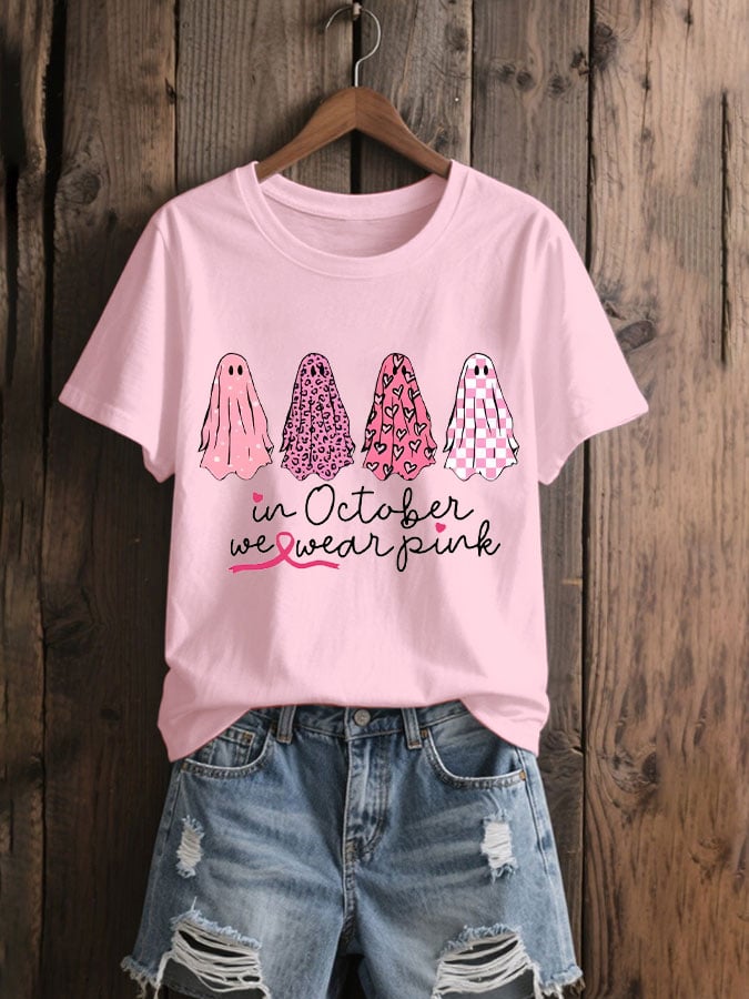 Women's In October We Wear Pink Breast Cancer Print T-shirt