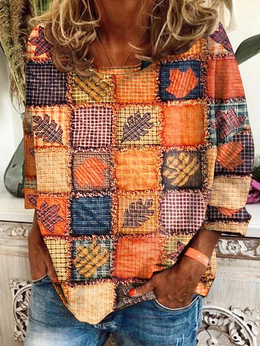 Women's autumn patchwork round neck sweatshirt