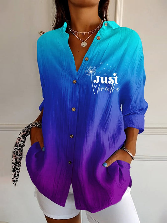 Women's Retro Just Breathe Print Casual Shirt