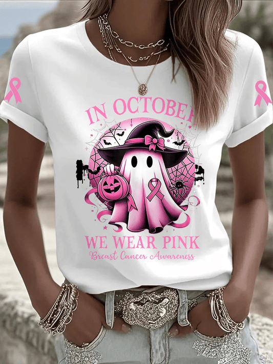 Women's In October We Wear Pink Print Crew Neck T-Shirt