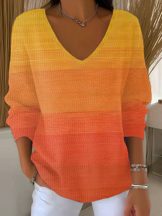 Women's Retro Autumn Gradient Print Sweater