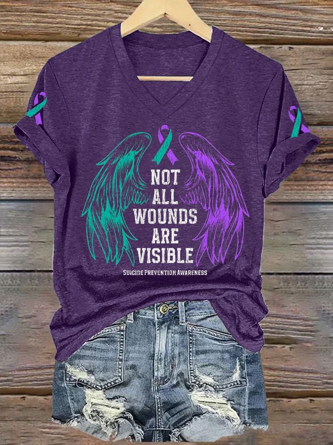 Womens Mental Health Prevention Suicide Awareness Not All Wounds Are Visible Print Casual T-Shirt
