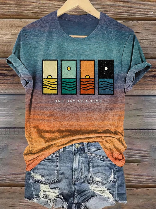 Women's Retro One Day At A Time Printed Short-Sleeved T-Shirt
