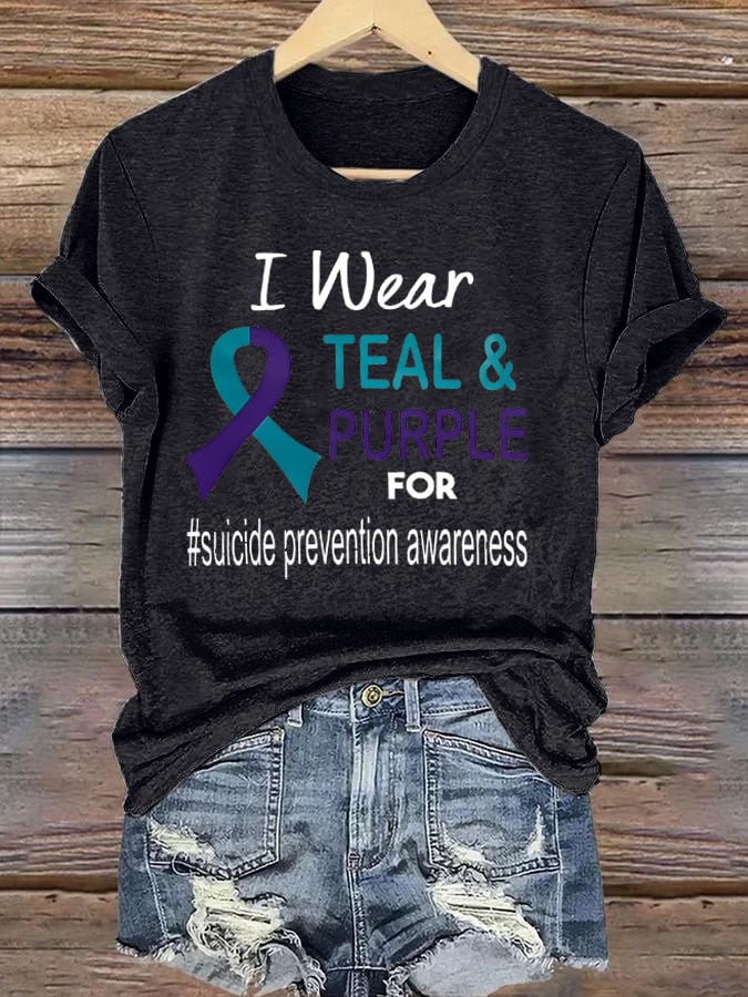 Women's I Wear Teal & Purple For Suicide Prevention Awareness Printed T-Shirt