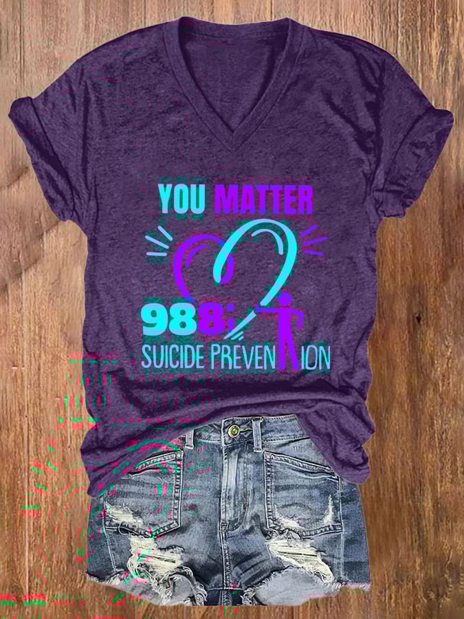 Women's  You Matter 988 Suicide Prevention Print Casual T-Shirt