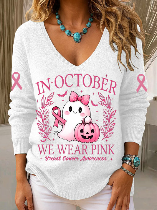 Women's Breast Cancer Awareness Print Long Sleeve Knit Top