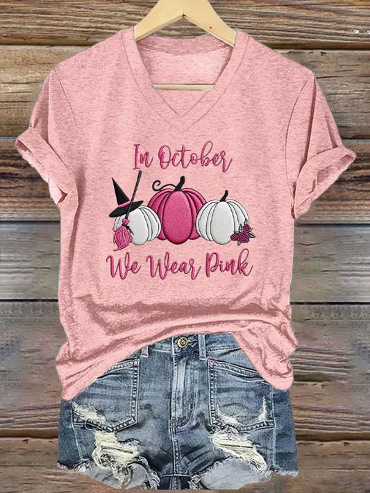 Women's Breast Cancer Awareness In October We Wear Pink Print Casual T-Shirt