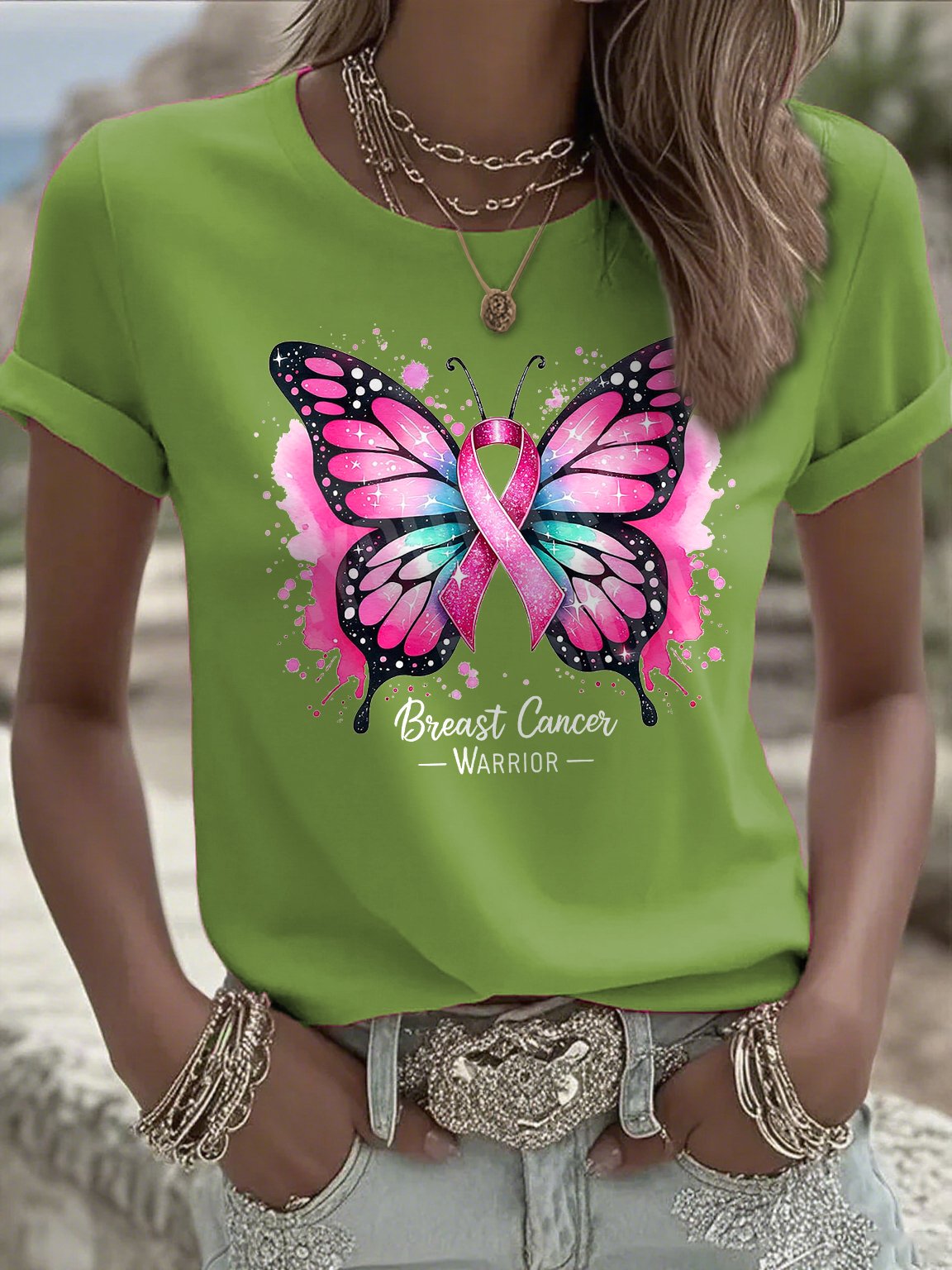 Women's Breast Cancer Ghost Print Casual T-shirt
