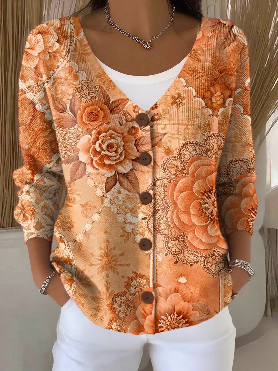Women's Retro Pink Art Print Cardigan
