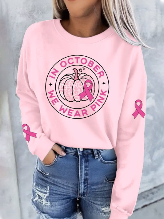 Women's In October We Wear Pink Print Casual Sweatshirt