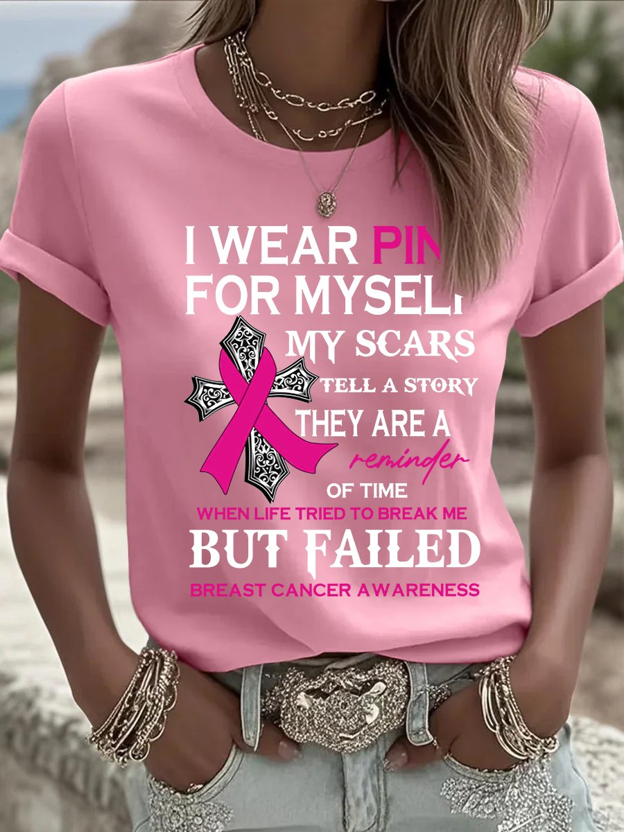 Women's I Wear Pink For Myself My Scars Tell A Story Pumpkin T-Shirt