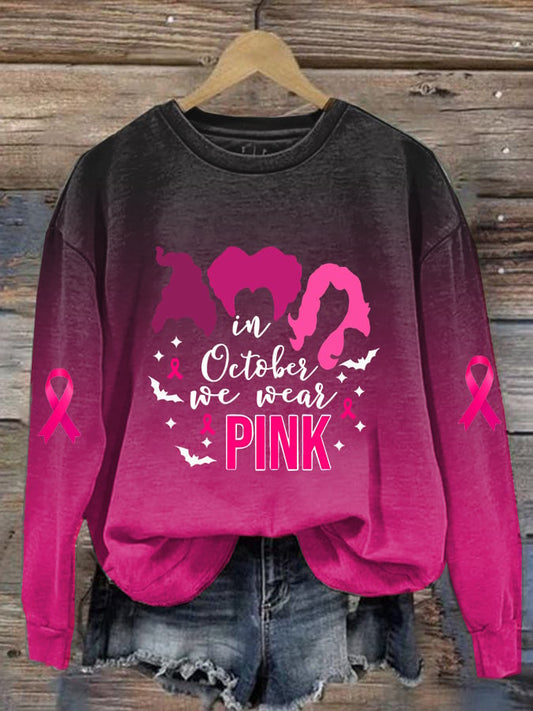 Women's Casual Vintage October We Wear Pink Witch Sweatshirt