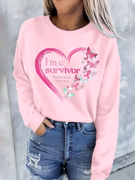 Women's Breast Cancer Survivor Print Casual Sweatshirt