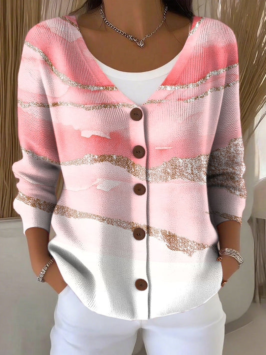 Women's Breast Cancer Awareness Print Chunky Knit Cardigan