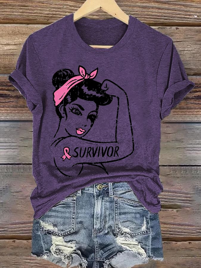 Women's Casual Breast Cancer Survivor Short Sleeve T-Shirt