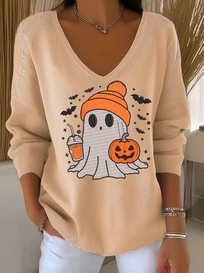 Women's Autumn Ghost Striped Long-Sleeved Top