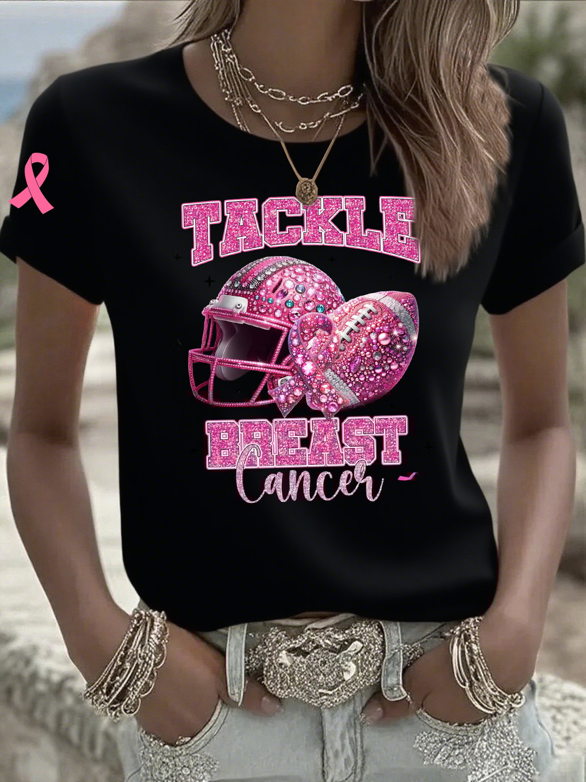 Women's Casual Pink Rugby T-Shirt