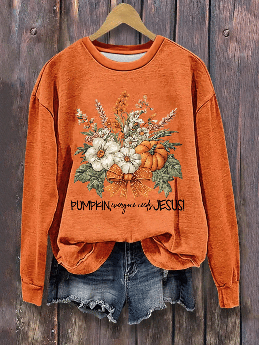 Women's Pumpkin Everyone Needs Jesus Print Sweatshirt