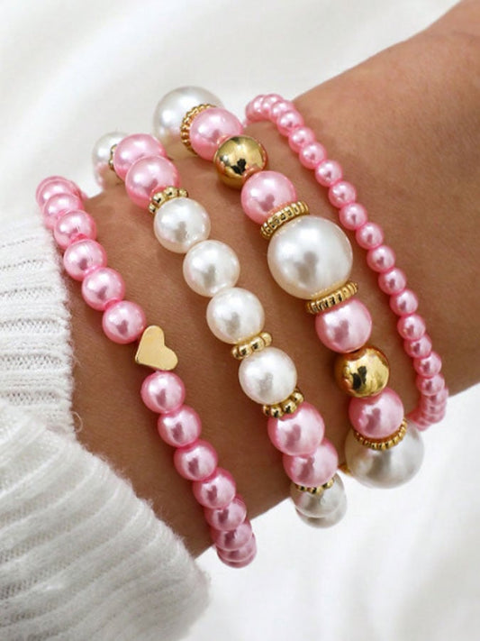 Women's Pink Heart Handmade Casual Bracelet