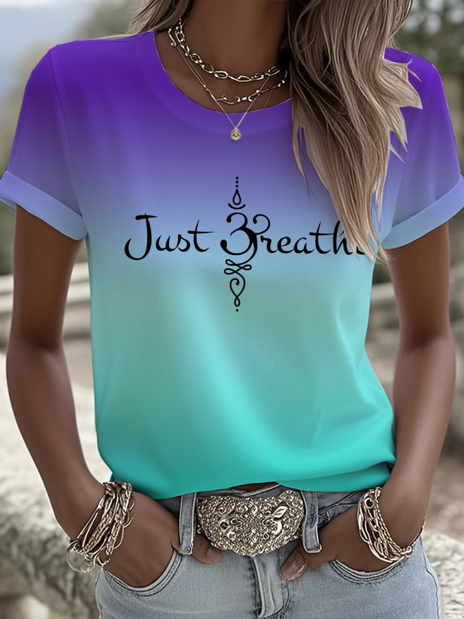 Women's Just Breathe Printed Round Neck T-Shirt