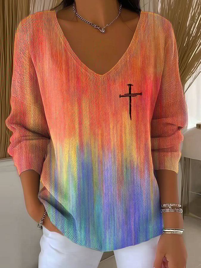 Women's Autumn Art Design Printed Pit Fabric Fabric Long Sleeve T-Shirt