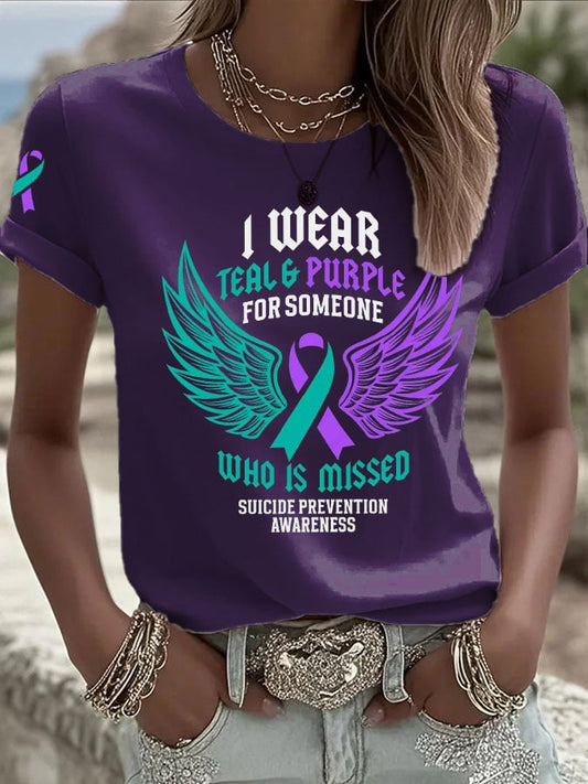 Women's I Wear Teal & Purple For Someone Who Is Missed Printed T-Shirt
