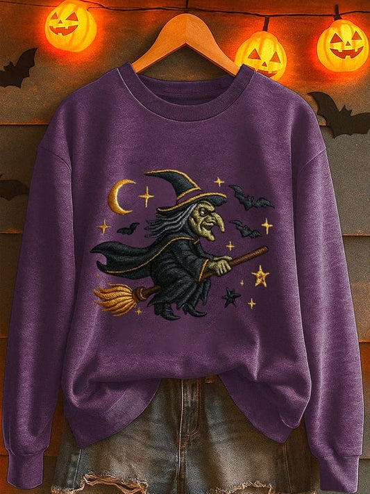 Women's Halloween Witch Print Sweatshirt