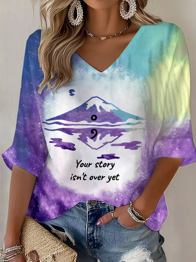 Women's Your Story Isn't Over Yet Print V Neck T-shirt