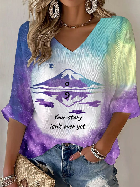 Women's Your Story Isn't Over Yet Print V Neck T-shirt