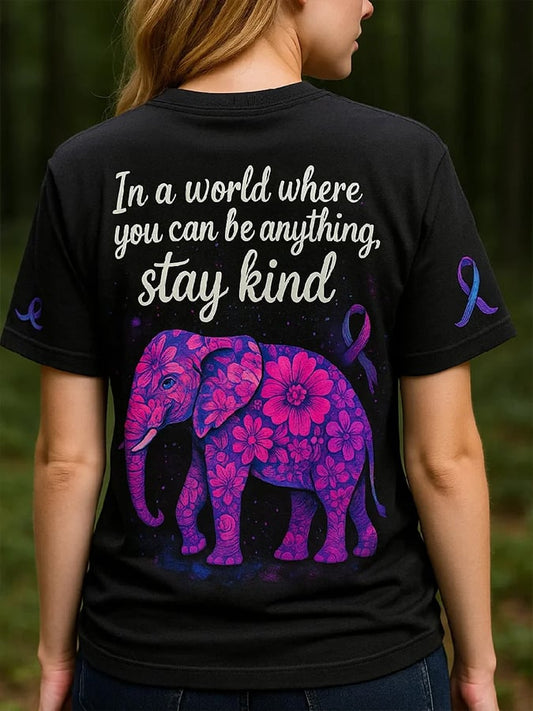 Women's In a World Where You Can Be Anything, Stay Kind Graphic Crew Neck T-Shirt