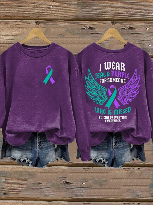 Women's I Wear Teal & Purple For Someone Who Is Missed Printed Sweatshirt